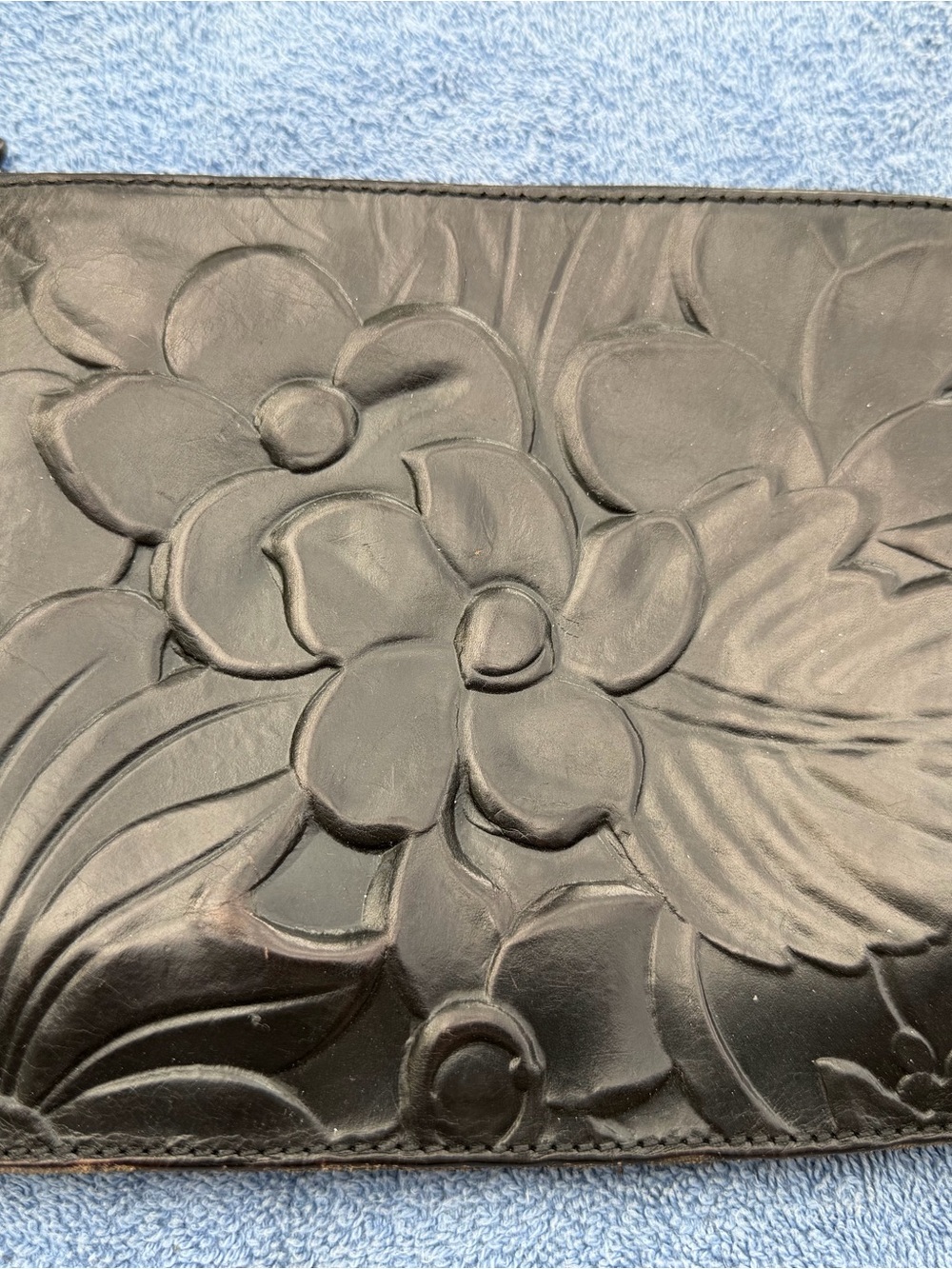 Patricia Nash Black Floral Embossed Leather Wristlet